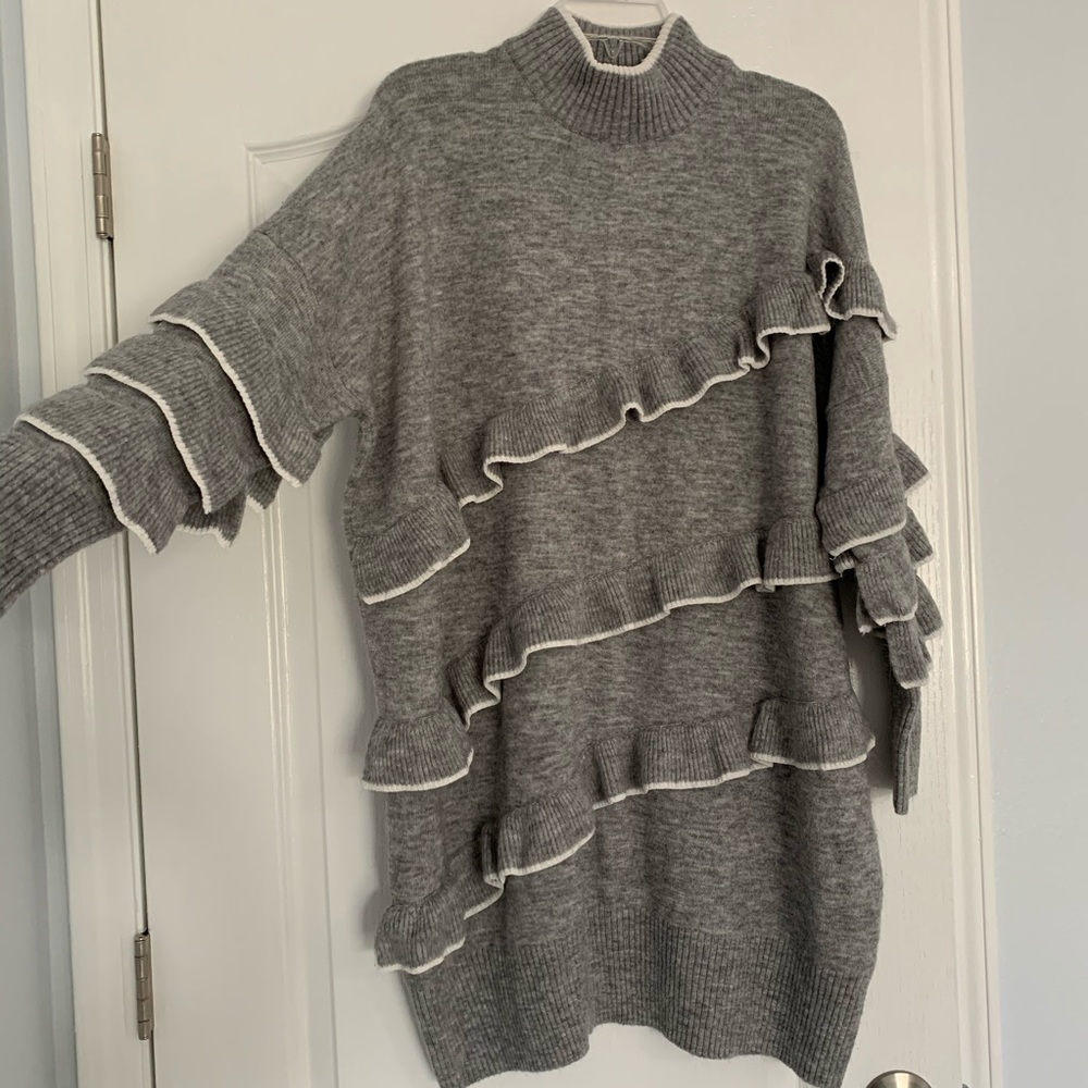 Oversized sweater tunic gray with white